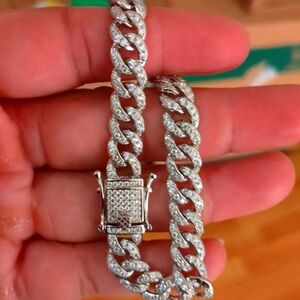 Silver 925 Rhodium Finish CZ Encrusted Curb Bracelet 8.9mm - CHCZ105B RH
